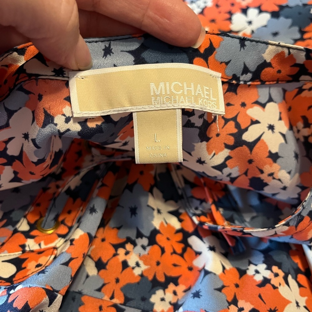 Michael Kors Coral and Blue Floral Cold Shoulder top with tie front - Picture 3 of 7